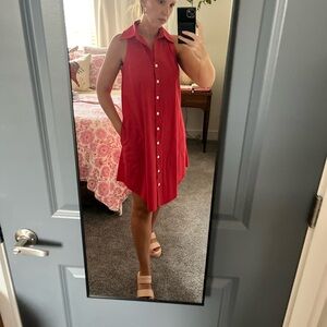 Finley Swing Coral Cotton button-up dress. Size Extra Small. Flowy loose fit.
